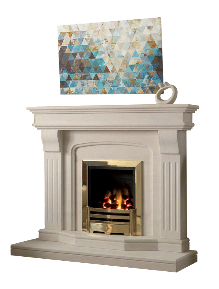 Chimenea clásica mármol modelo Eros en blanco carrara estilo luis XV