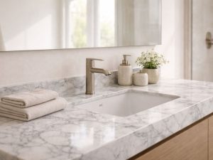 Baño modernos pequeño con detalle mármol